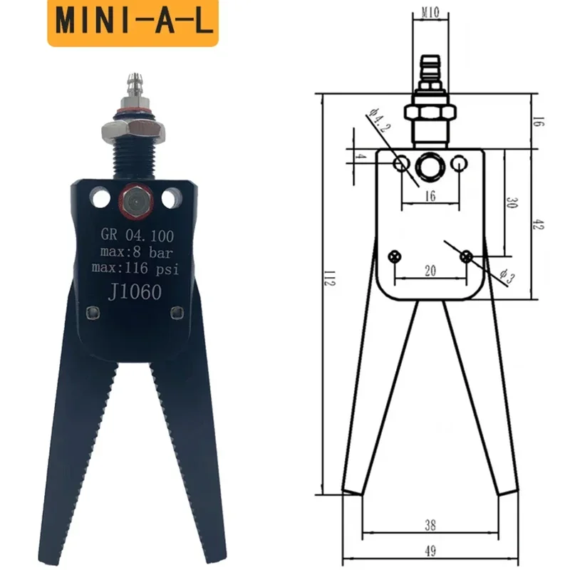 Dispositivo pneumatico MINI pinza Estensione filettatura non standard Copertura antiscivolo Manipolatore per stampaggio ad iniezione