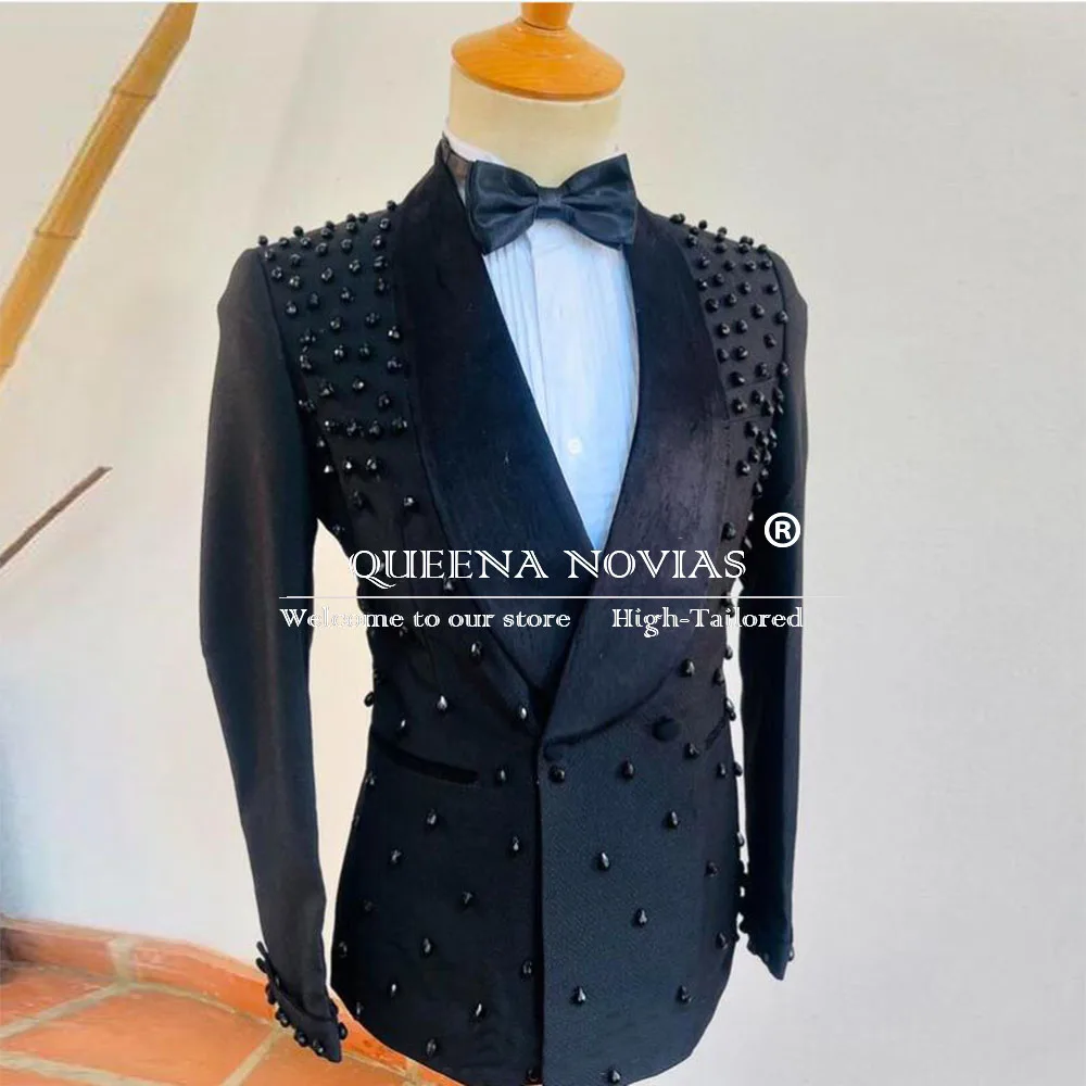 Exclusive Groom Wedding Suits Diamond Beaded Prom Blazers Formal Party Man Tuxedos Customized Male Fashion Dinner Banquet Dress