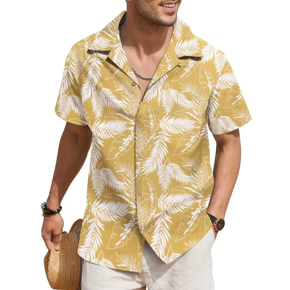 Hawaiian Shirt for Men Shirts Tropical Plants 3D Print Beach Summer Button Shirt Men's Vacation Breathable Short Sleeved Shirt