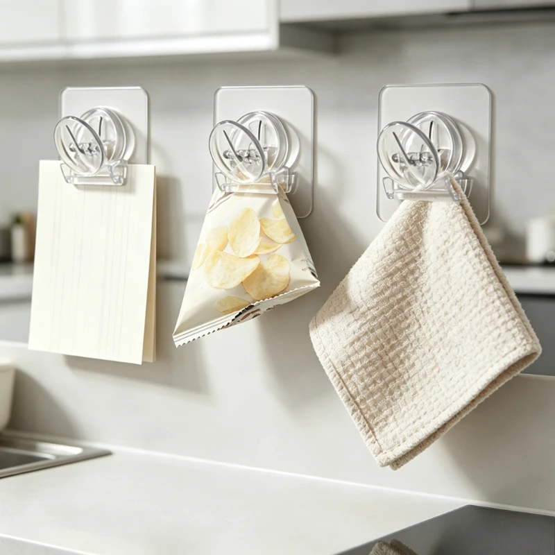 10Pcs Transparent No Drill Self-adhesive Fridge Clip Wall Memo Note Holder Snack Bag Sealer Document Receipt Organizer Clamp