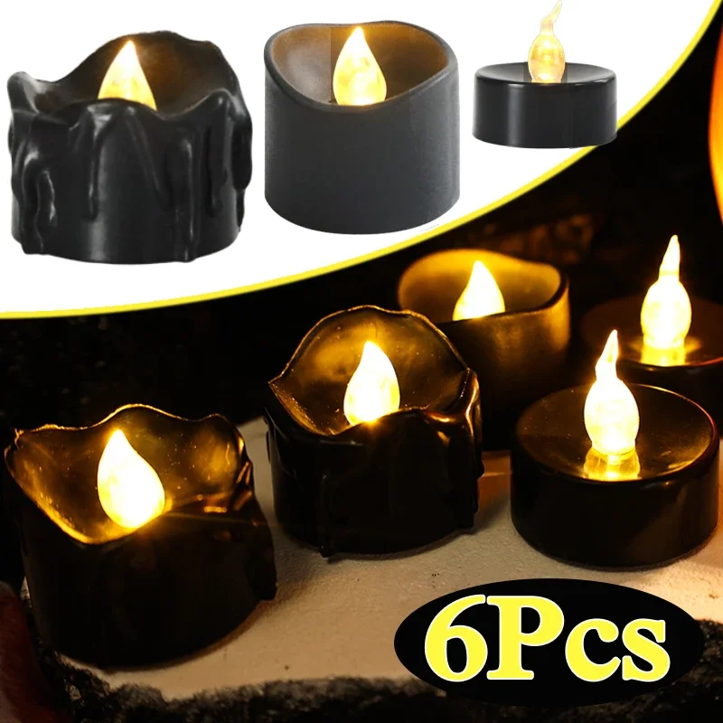 Led Electronic Black Candle Light Household Smokeless Lighting Home Decoration Accessories for Halloween Party Candle Decoration