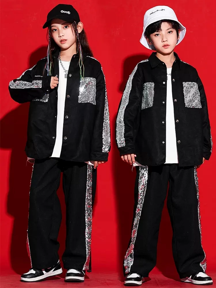 Disfraz de baile de Hip Hop para niños y niñas, ropa de actuación de Jazz, traje Kpop, pantalones de abrigo, traje de Hip Hop para niños, ropa de calle Rave BL9414