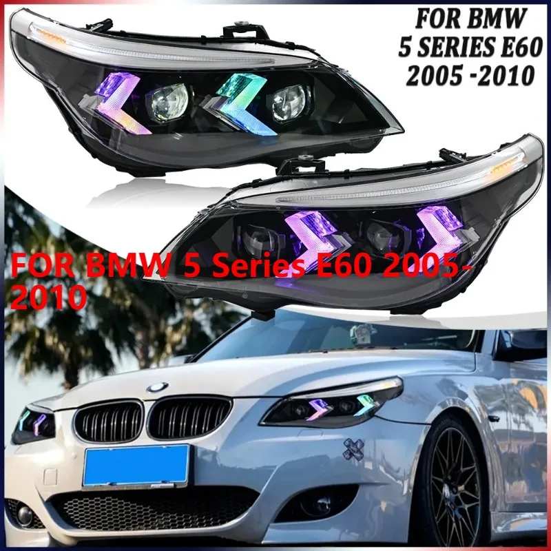

Для BMW 5 серии E60 2005-2010, 1 пара светодиодных фар RGB с ДХО, передняя лампа в сборе