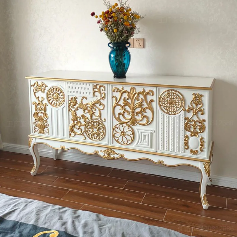 

Supreme Wholesale Solid Wood French Luxury Entrance Cabinet Gold-painted Bedroom Locker Villa Side Cabinet