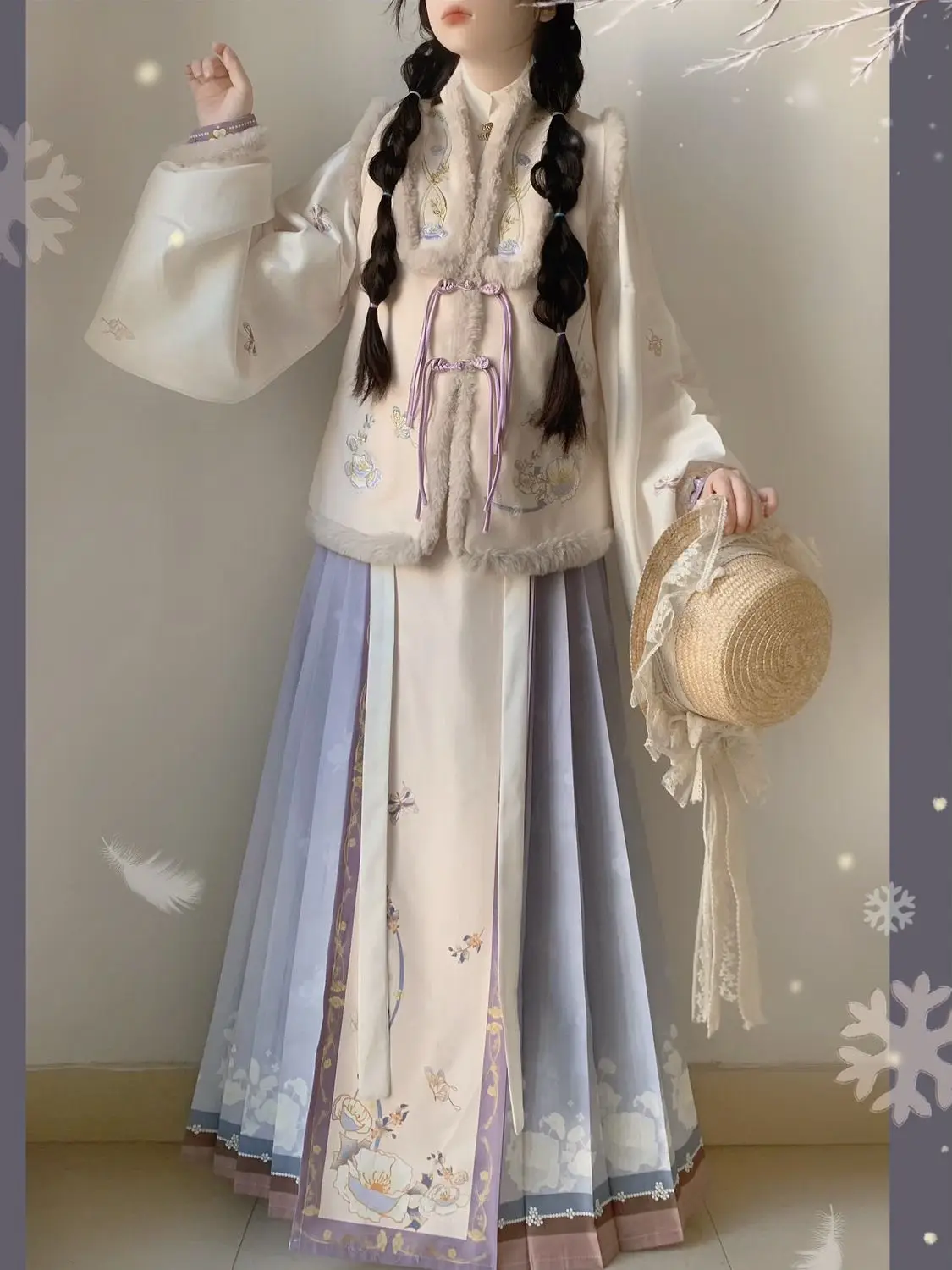 2025 New Year Wear Chinese Style Clothes Chinese Hanfu Women's Winte Stand Collar Daily Fresh Embroidery With Plush To Keep Warm