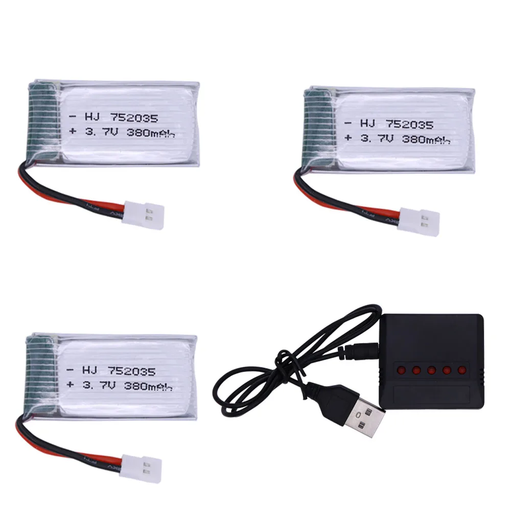 Sostituzione di ricambio per batteria Lipo 3.7V 380mAh 752035 25C per Hubsan X4 H107 H107L H107D JD385 JD388 per Multi-rotori per aerei RC 1S