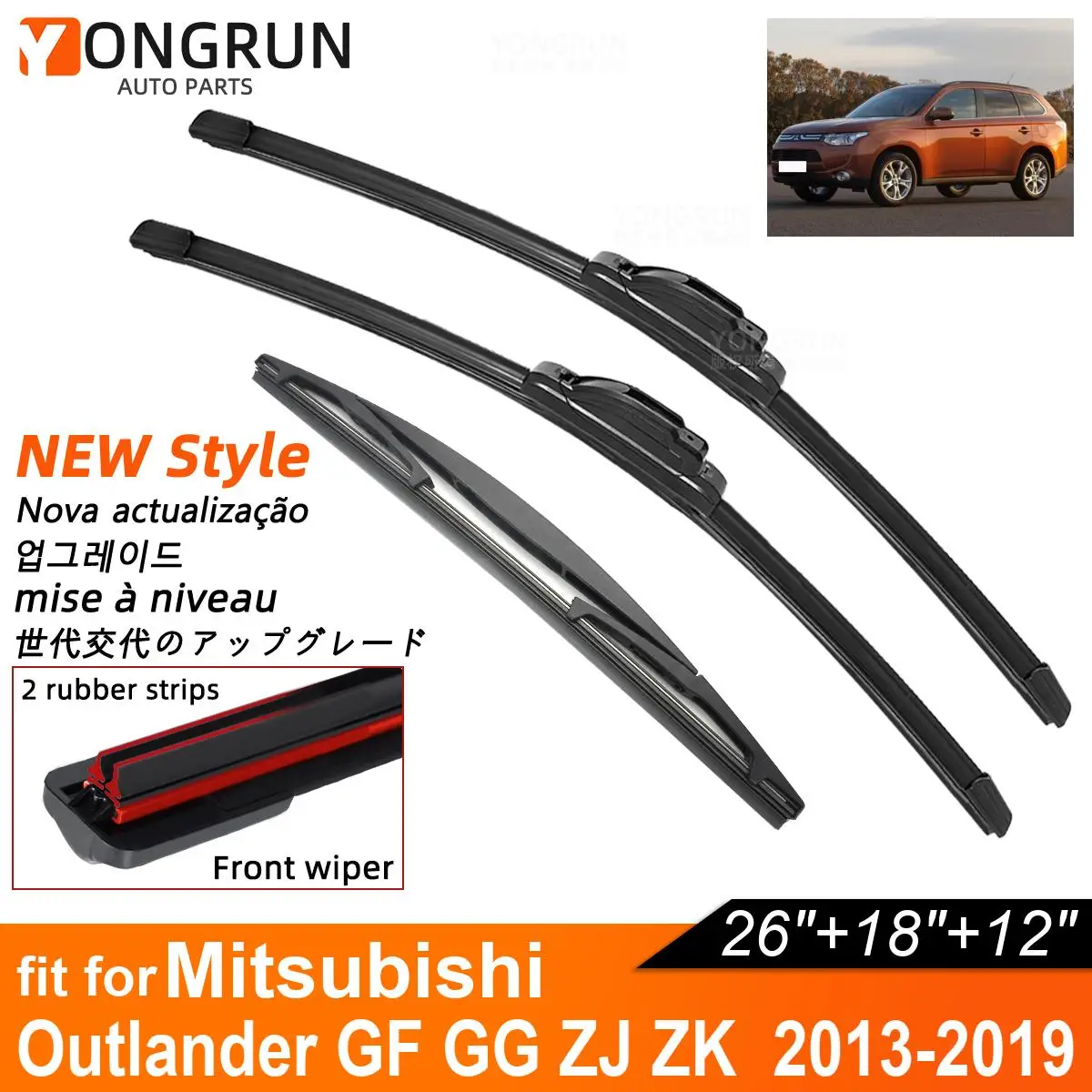 Double Rubber Car Wiper Blades for 2013-2019 Mitsubishi Outlander GF GG ZJ ZK Front Rear Windshield Wipers Car Accessories