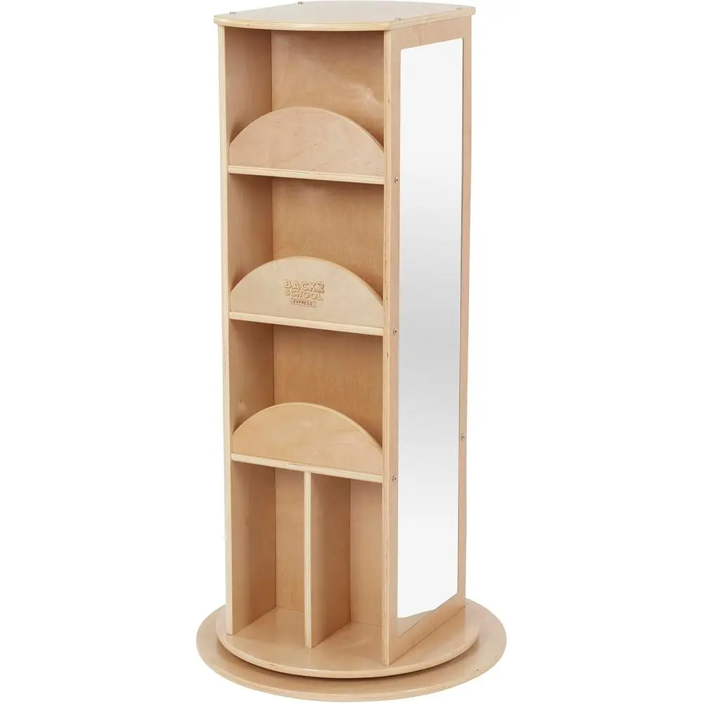 

Natural Wooden Rotating Organizer with Mirror and Clothes Rack