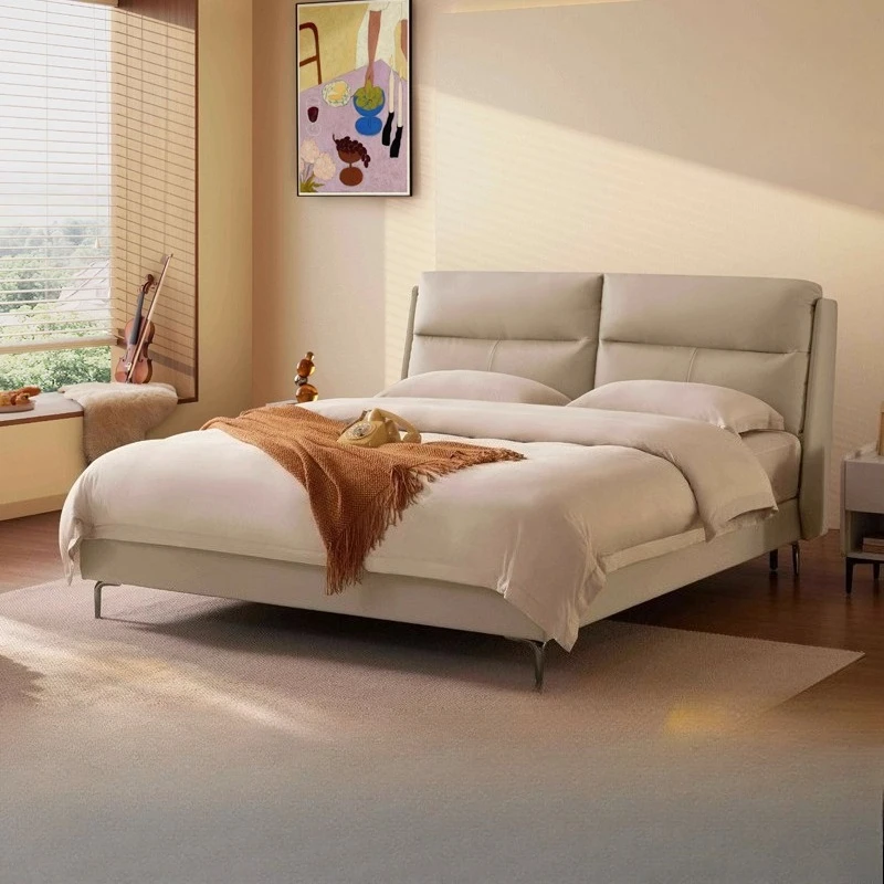 Genuine Leather Art Bed Italian Light Luxury Household Master Bedroom Furniture Offline Store Style Bed Frame Bed 2 People