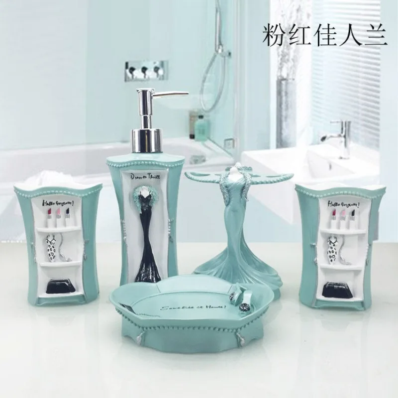 European resin five-piece wedding toiletries wedding gift set creative bathroom five-piece set brushing cups