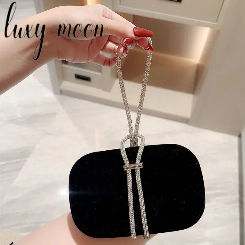 Luxy Moon Wedding Womens Clutches Shiny Handbags Luxury Ladies Prom Party Bags Black Rhinestone Purses Z665