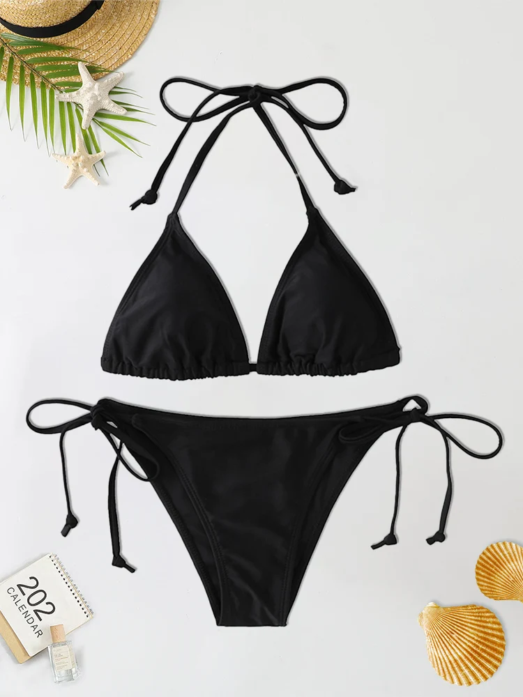 2Pc/Set 2024 Fashion Sexy Swimsuit Women Bikinis Set Triangle Swimwear String Beachwear Thong One Piece Suits Brazilian Biquini