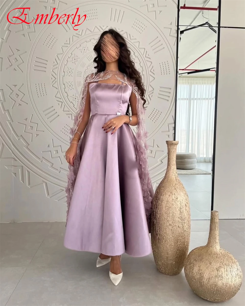 Customized Spaghetti Straps Shawl Appliques Satin A-Line Classic Evening Dress Elegant Party Dresses Special Occasion Gowns