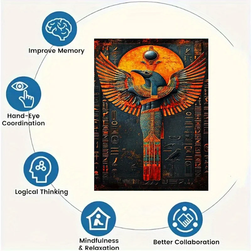 Puzzle 2026, Puzzle Papierowe DIY, Egipski Faraon, Bóg Horus, Tajemniczy Starożytny Egipski Obraz Ścienny, Gruby Biały Karton