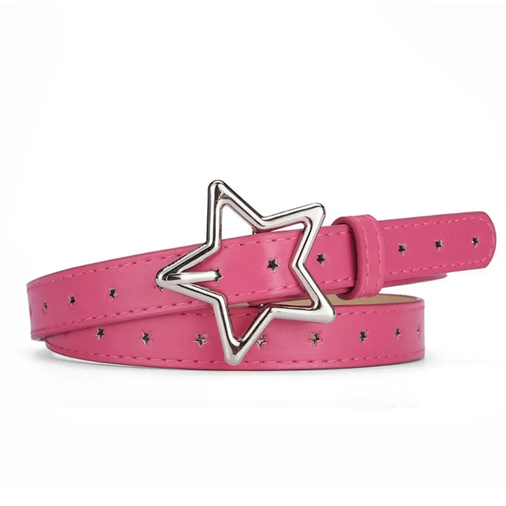 Elegant Heart Five-point Star Waistband PU Leather Adjustable Star Belt Thin Metal Buckle Women Waist Belt Men