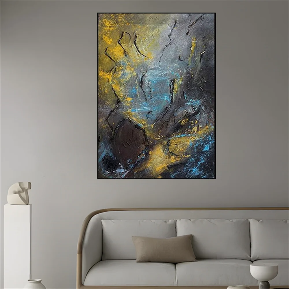 

Abstract Yellow Modular Canvas Poster Modern Nordic Wall Art Pictures Handmade Oil Paintings Decor Living Room Home Exhibition