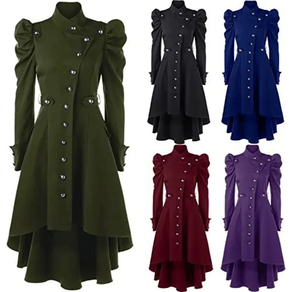 Medieval Renaissance Retro Victoria Steampunk Gothic Slim Stand Collar Long Women's Jacket Coat Cosplay Prom Party Costume Props