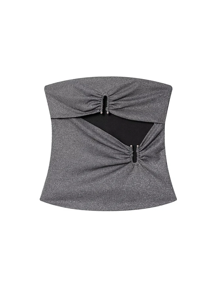 

European and American style 2025 autumn new women's clothing slim and versatile hollow design elastic tube top