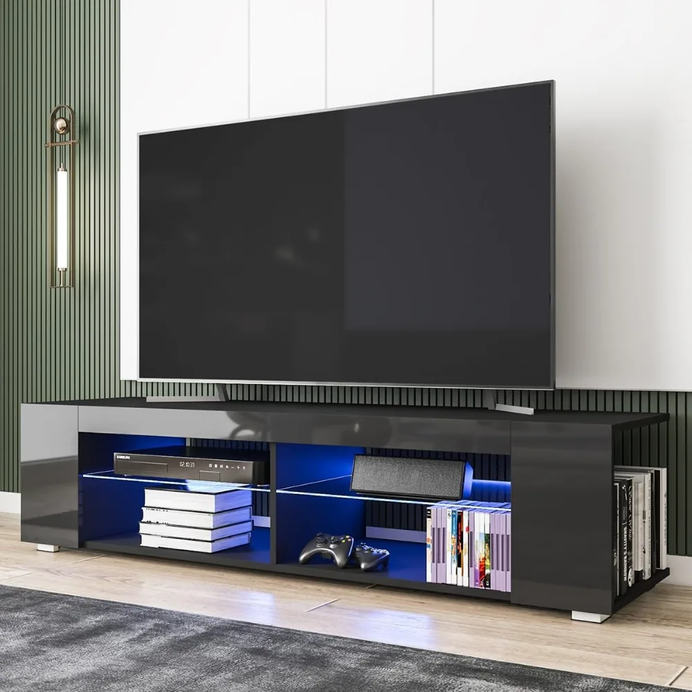 

LED TV Stand for 65 Inch TVs Black Modern LED Entertainment Center 57 Inch with LED Lights Small TV Console Media Table