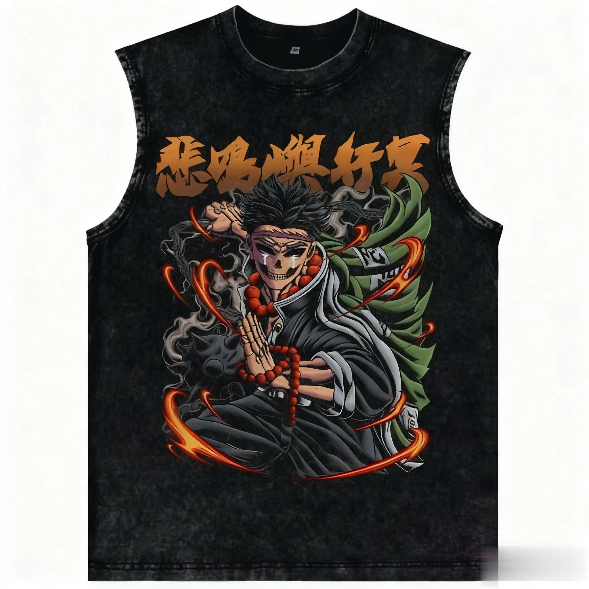 Nieuwe Trendy Demon Slayer Mouwloos T-shirt Man Vrouwen Tank Top Vintage Wassen Anime Gedrukt Gym Vest Streetwear Harajuku Oversized