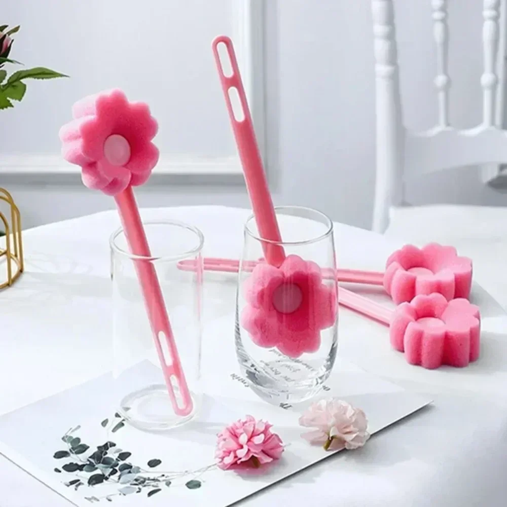 Cup Brushes Baby Bottle Cleaner Cup Scrubber Long Handle Bottle Cleaning Brush Kitchen Cleaning Tools Pink Sponge Brush