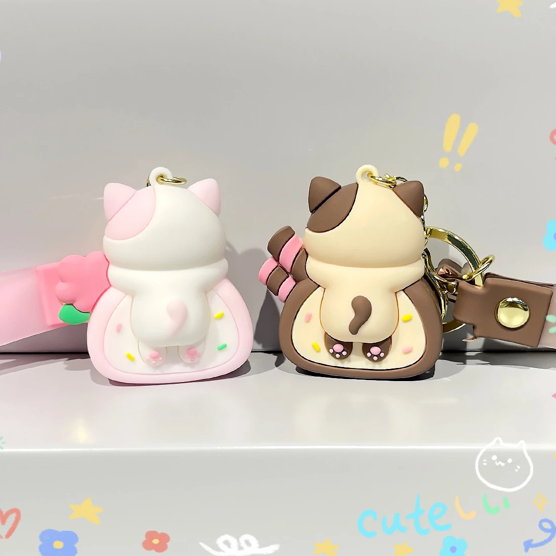 Cute Cat Cake Roll Key Chain Kawaii Kitty Keyring Cat Doll Keyring Schoolbag Pendant Accessories