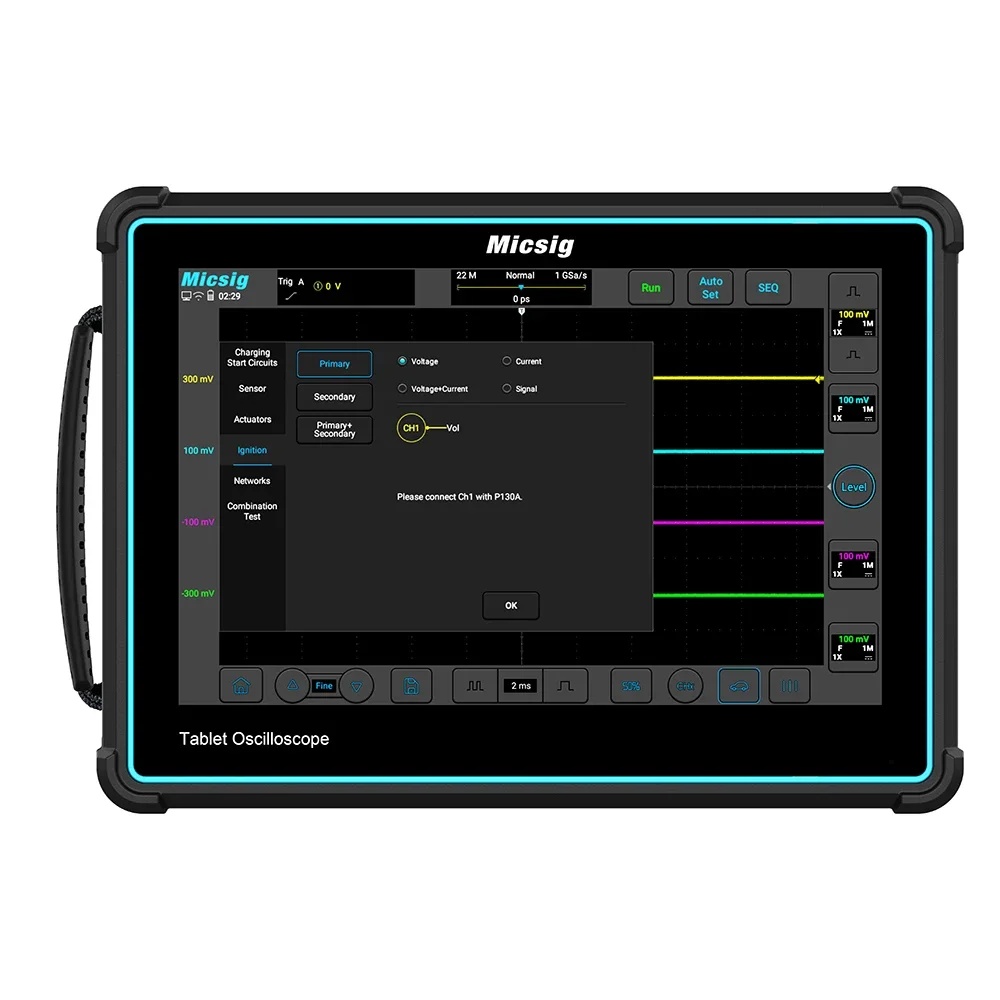 Automotive Tablet Oscilloscope with Universal Probe 10.1''LCD,2GSa/s 4 CH Tests Charging Start Circuits,Sensors Home Digital