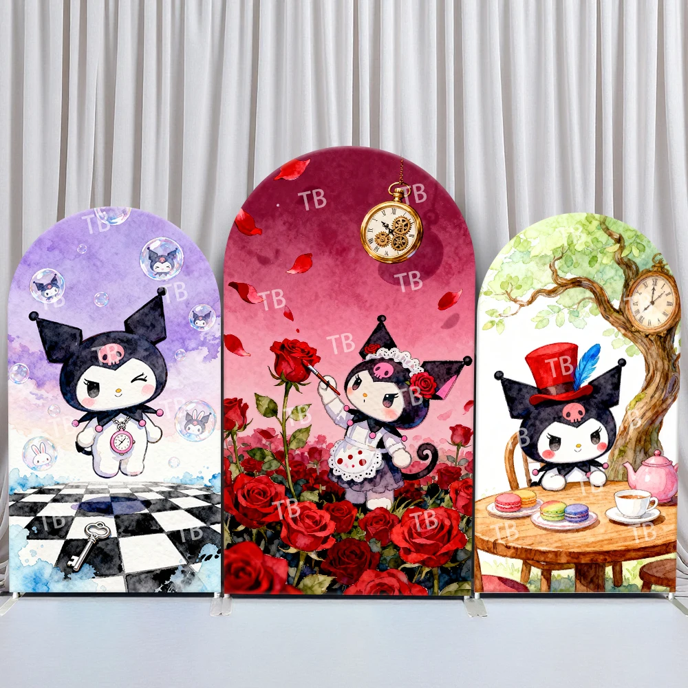 

Sanrio Kuromi Rose Tea Style Arch Backdrop Cover Romantic Festive Scene For Kids Birthday Baby Shower Photo Booth Decor