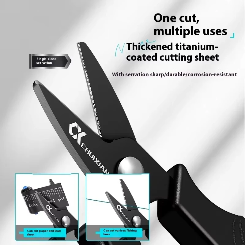 QAJTAO مقص صيد محمول مطلي بالتيتانيوم لخلاط التعليق، خط صيد من البولي ايثيلين مقص طُعم من الفولاذ المقاوم للصدأ دالي ما #3