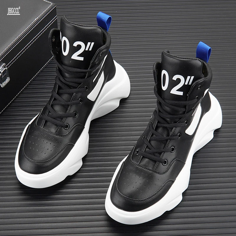 

Autumn trend high top men Platform shoes fashion sneakers shoes leather Casual shoes Ankle boots Zapatillas Hombre A01