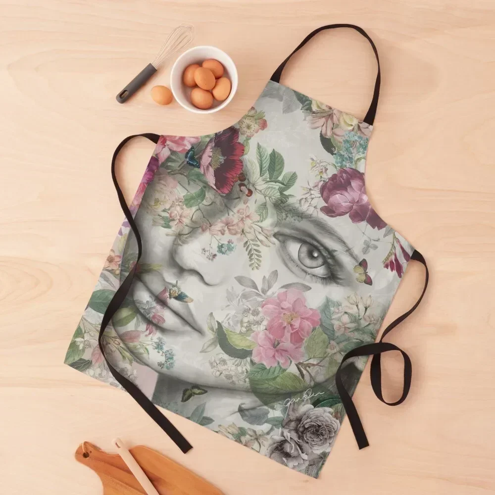 

Meadow' - Original Artwork of lady covered in flowers Apron for women halloween esthetician Kitchen Tools manicurist Apron