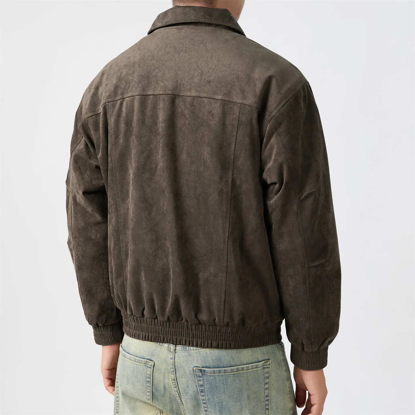 Men Cropped Boxy Minimalist Faux Suede Jacket Lightweight Soft Texture Coach Jacket Vintage Harajuku Streetwear Bomber Outerwear