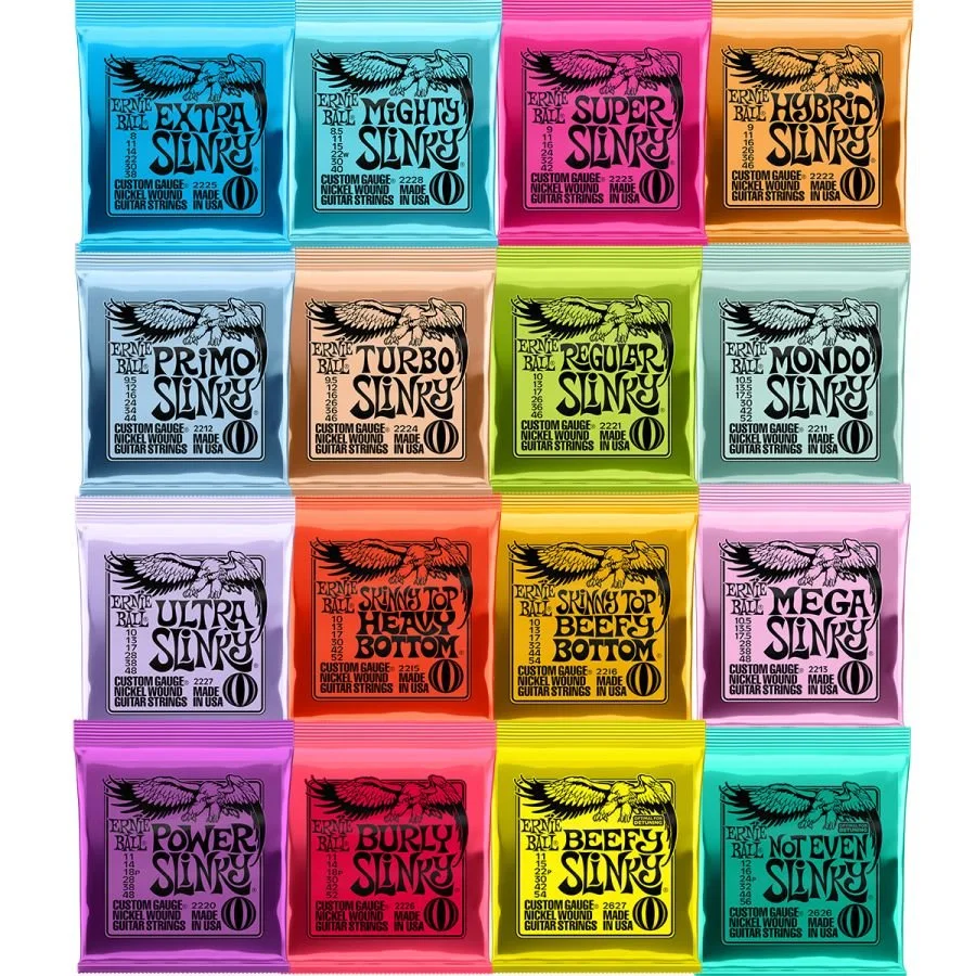 Ernie Ball-Juego de cuerdas para guitarra eléctrica, accesorio para guitarra de Heavy Metal Rock 2220, 2221, 2222, 2223, 2225, 2003, 2004, 2006, 3