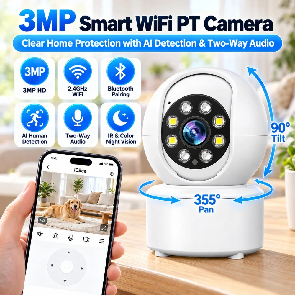 3MP Wifi IP Camera Indoor Night Vision Sound Alarm Intelligent Auto Tracking HD Home Monitor Security Surveillance Cameras CCTV