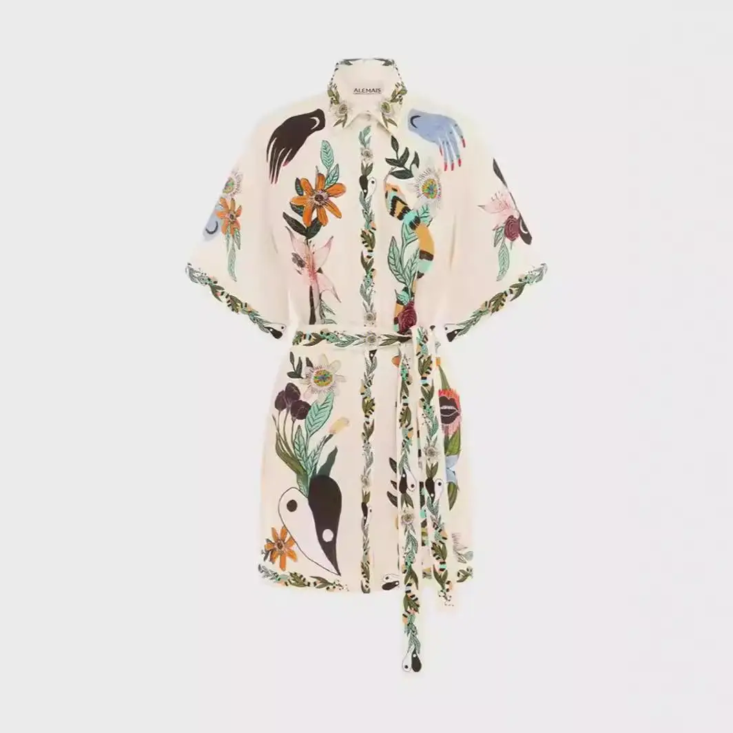 عبر الحدود القطن الكتان الأزهار طباعة مربوط ort المرأة تنورة عادية Sle منتصف الخصر ألف خط تنورة ل CIWALK