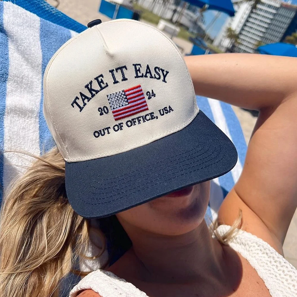 Take It Easy Vintage Trucker Hat 2024 USA Embroidery Baseball Cap Woman Leisure Outdoor Hat