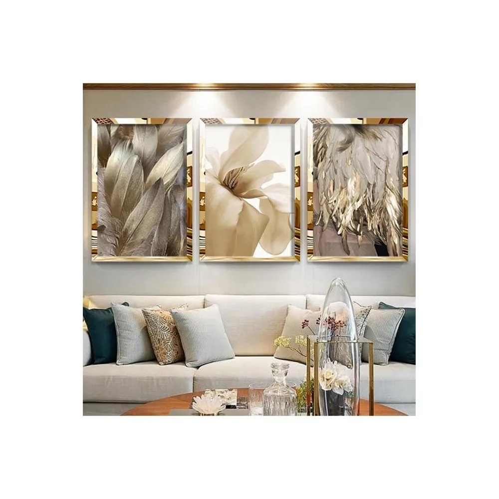 3 Piece Wall Art Set with Gold Mirror Frames Modern Abstract Design Sizes 8x12 $1 12x16 $1 16x24 $1 Premium Plastic
