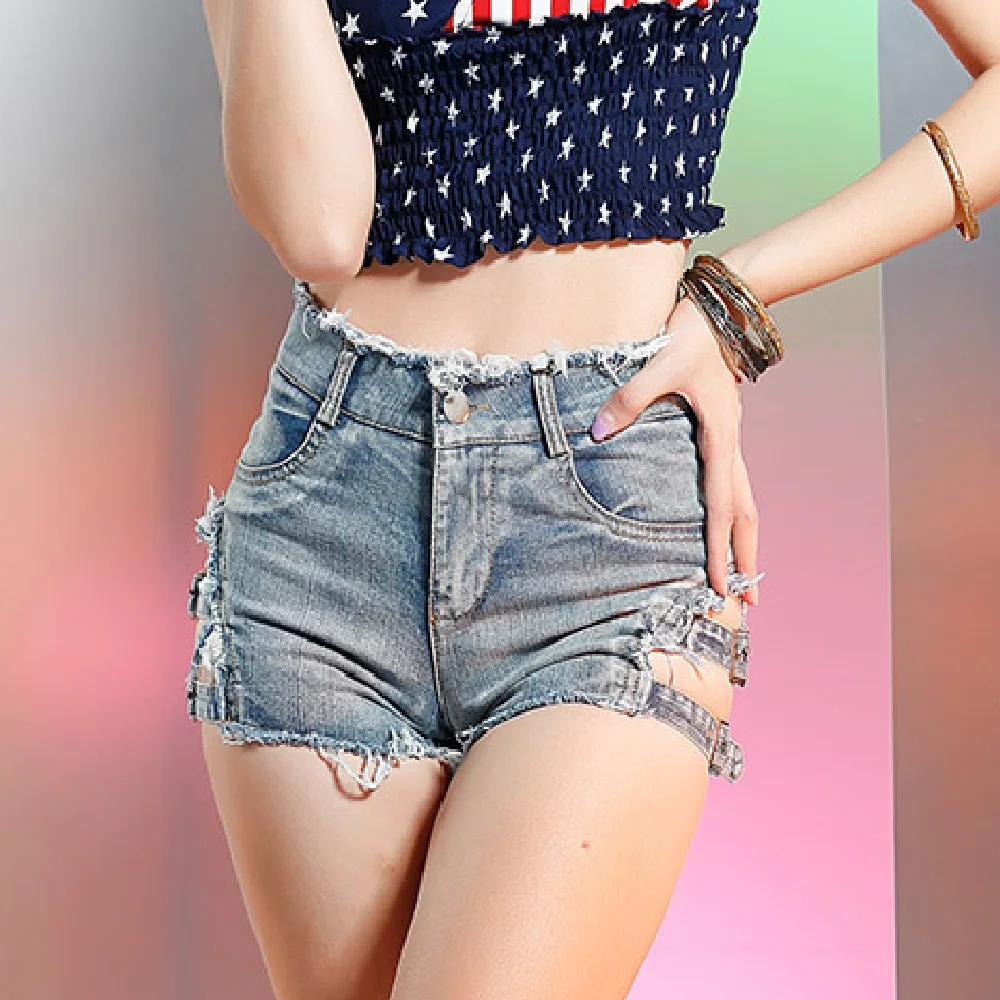 

New Summer Sexy Women's High Waisted Denim Shorts Letter Jeans Ripped Holes Slimming Pants