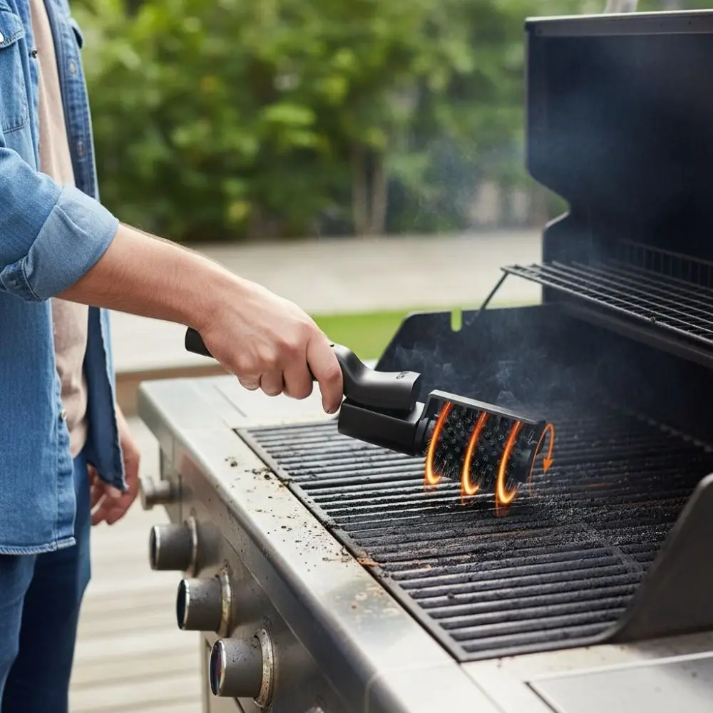 360 Degree Rotate Electric Grill Brush Rechargeable Adjustable Angle BBQ Cleaning Brush Wireless with Replacement Brush Head