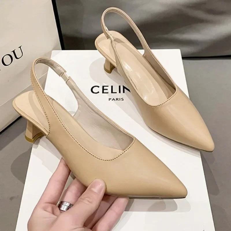 2024 New Covered Toe Sandal Fashion Back Empty Women Pumps Sexy Thin High Heels Trend Shallow Office Lady Shoes Zapatos De Mujer