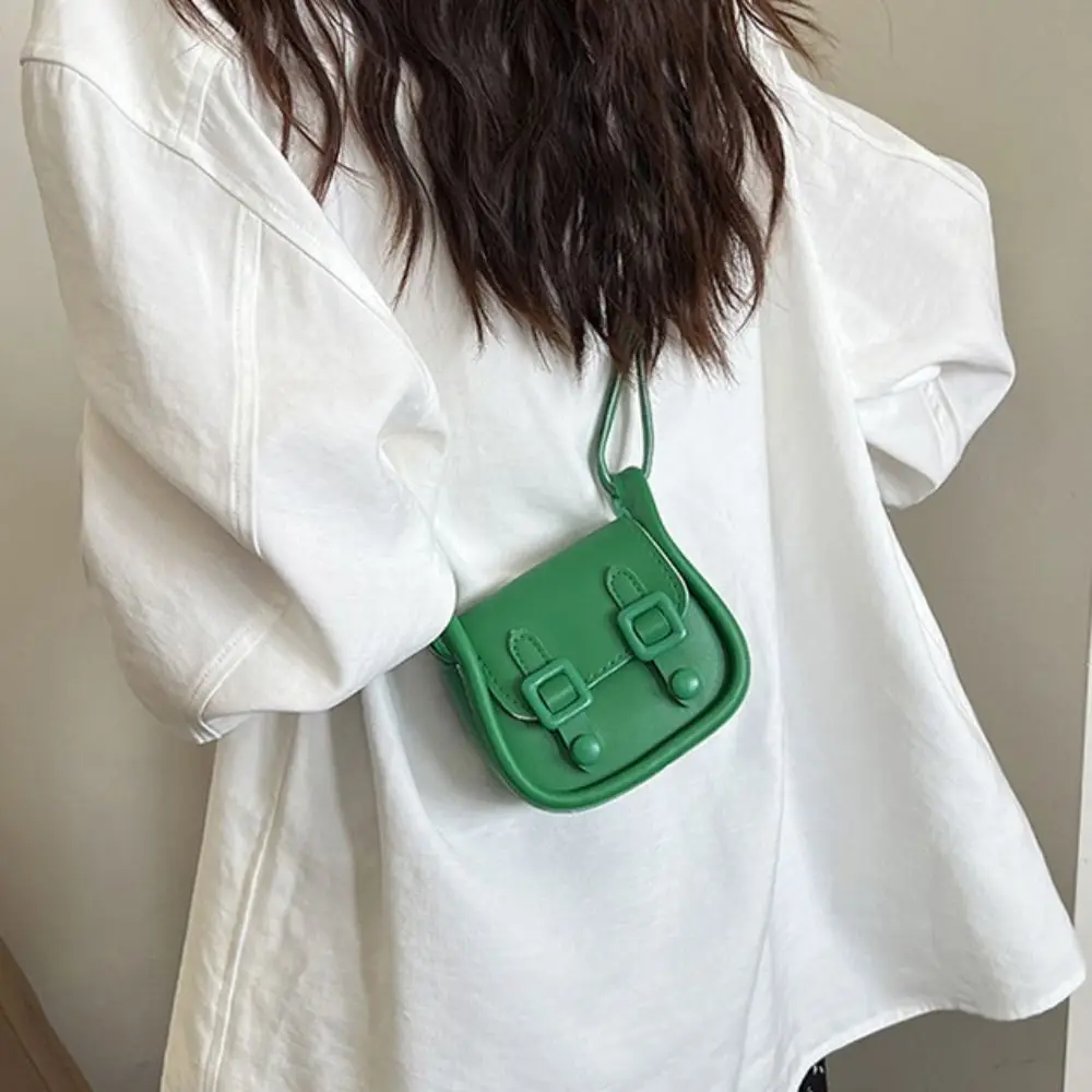 

Casual Elegant Mini Saddle Bag Candy Color French Small Square Bag PU Leather Retro Lipstick Bag Women