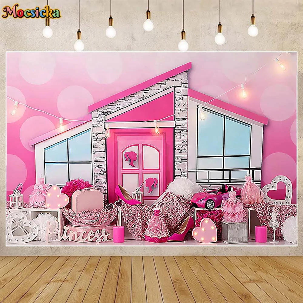 

Mocsicka Pink Wall Photography Background Make Up Princess Girl Portrait Backdrop 1st Birthday Cake Smash Props for Photo Studio