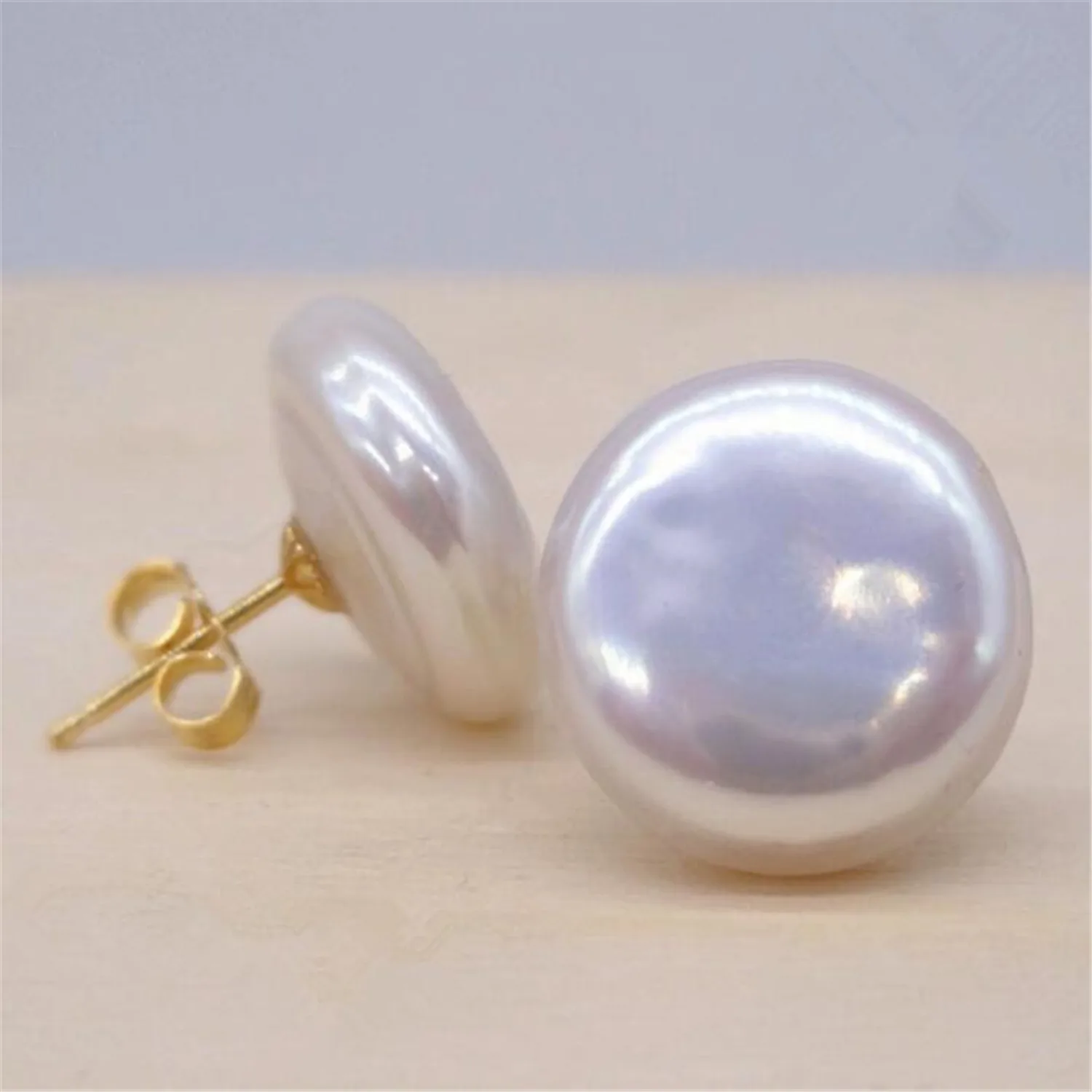 Fashion 14-15mm White Coin Baroque Pearl Earrings 18k Hook Teens Earbob Hoop Party Bridal Drop Meisje