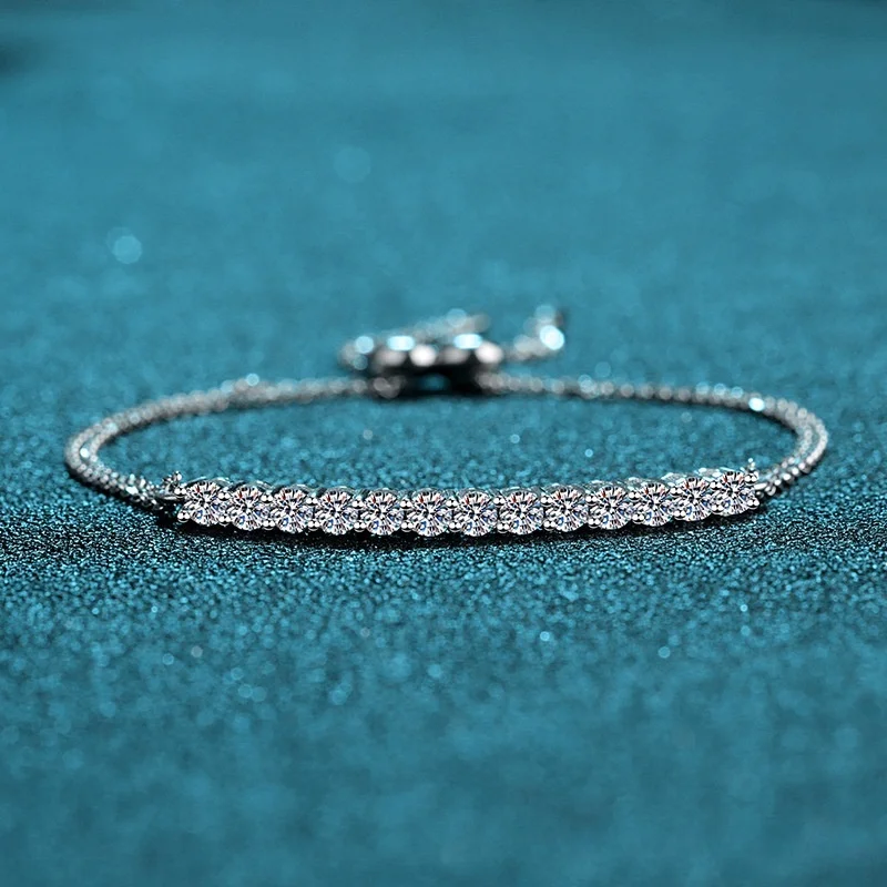 1.3ct Moissanite S925 Sterling Silver Bracelets for Women Plated Pt950 Row Inlay Hand String Lover's Gift Jewelry Wholesale