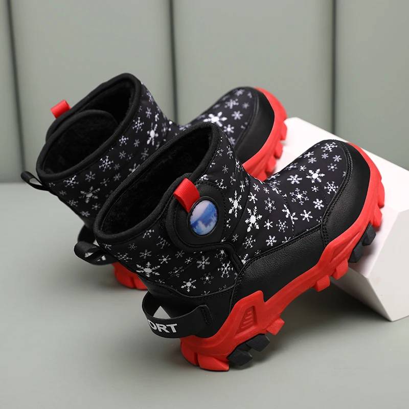 أحذية رياضية شتوية دافئة ومريحة وناعمة للأطفال أحذية ركض مقاومة للثلوج أحذية جلدية كاجوال مقاومة للماء