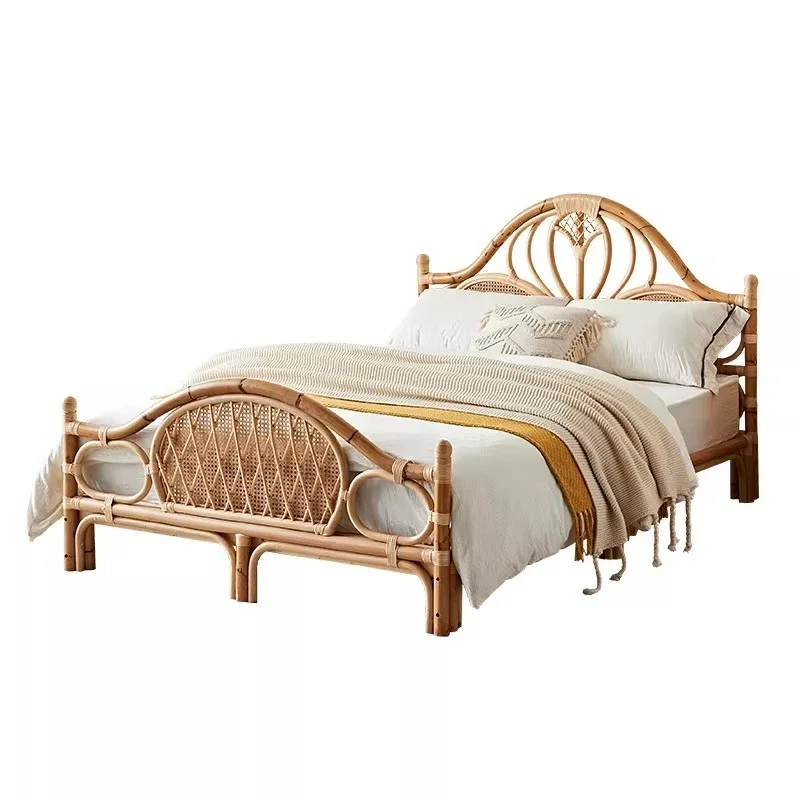Wabi Sabi Hand-woven Double Bed Bedroom Household 1.8-meter Queen Bed B & B Hotel Designer Rattan Bed