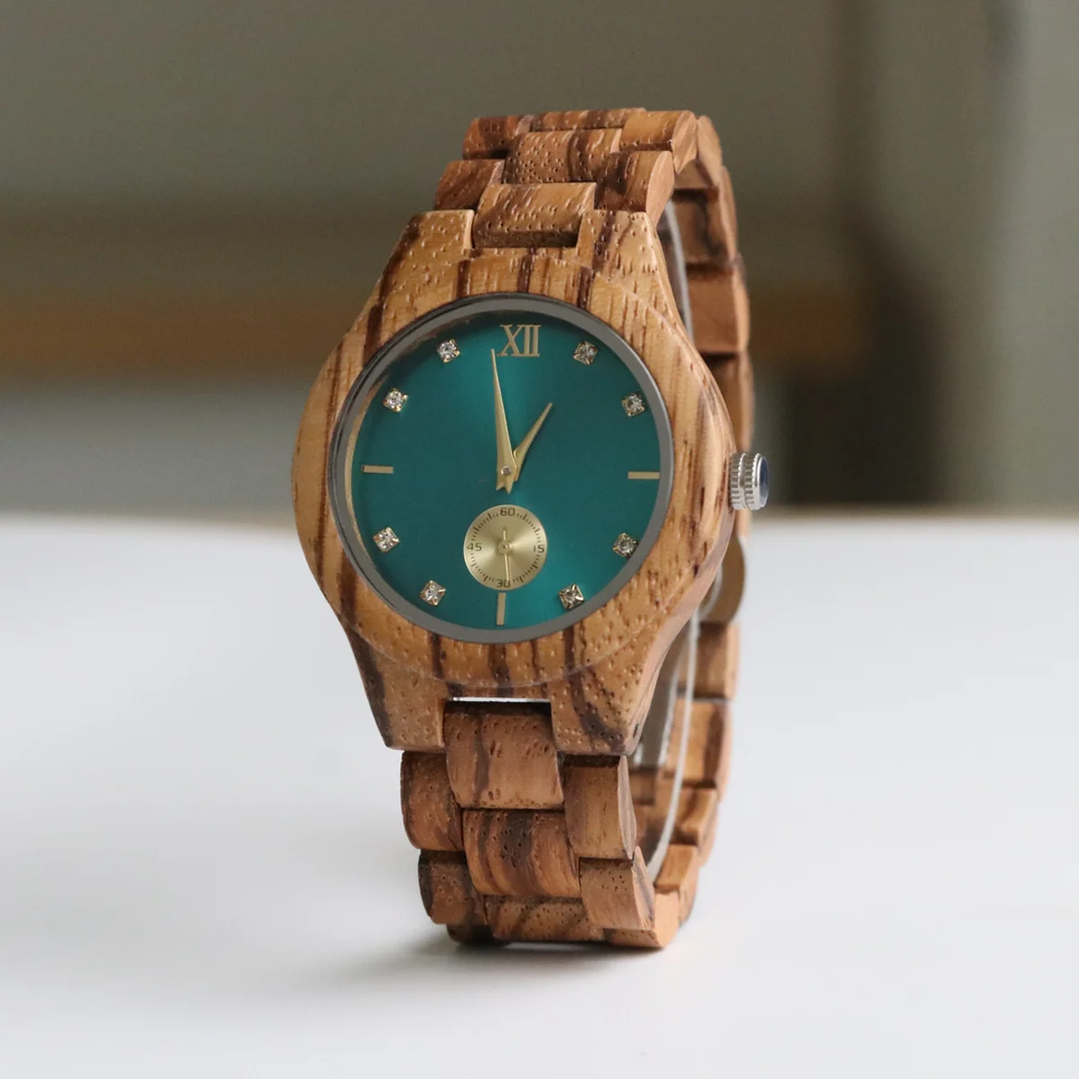 Gold Watch Luxury Casual Fashion Wood Wrist Watches For Women Simulated Diamond Dial Anniversary Personalized Gifts for Ladies