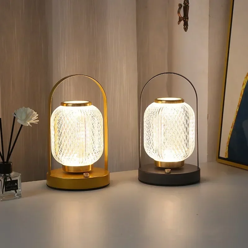 LED Table Lamp Retro Rechargeable Acrylic Night Light USB Touch Bar Bedroom Living Bedside Atmosphere Portable Novelty Lighting