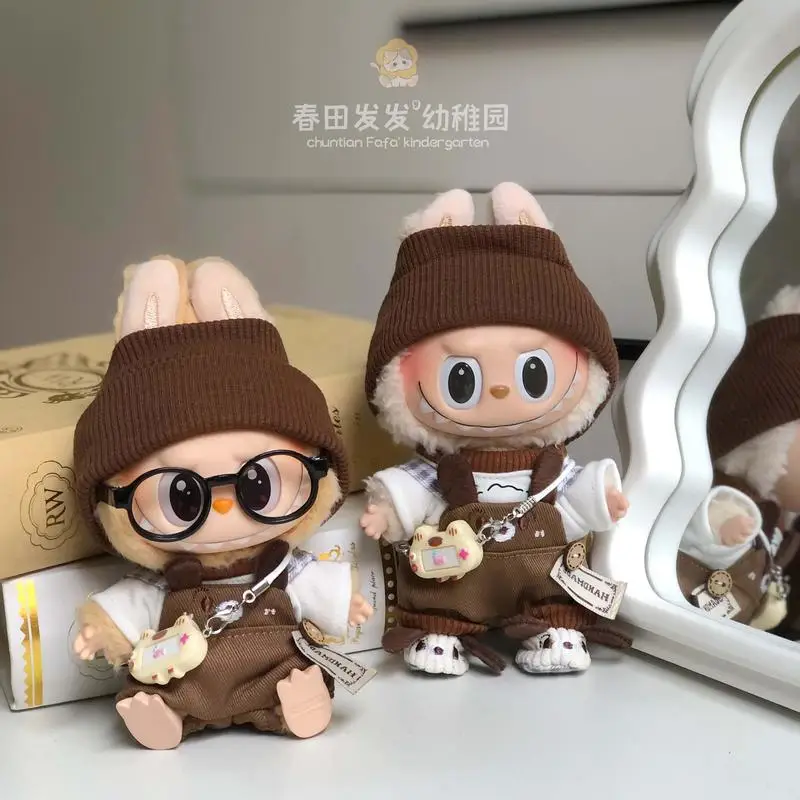 

17cm Labubu Blind Box Doll Party Outfit Set With Overalls Hat Second Generation Sitting Pose Collectible Toy For Kids And Fans