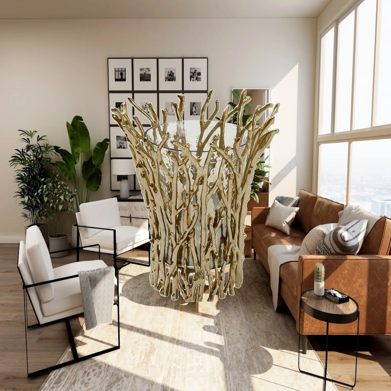 Handmade Aluminum Glass Candle Holder Sculptural Branch-Like Cage Candle Holder Openwork Decorative for Dining Table, Mantel